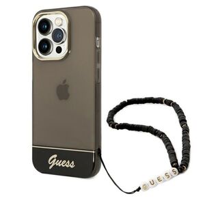 Guess Chain Silikon Case fr Apple iPhone 14 Pro mit Kette Transparent / Schwarz Hlle