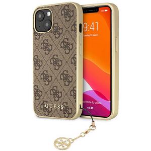 Guess 4G Charms Apple iPhone 14 Hard Case Cover Schutzhlle Kette Anhnger Braun / Gold