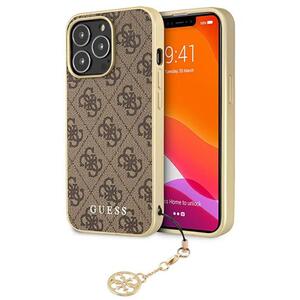 Guess 4G Charms Apple iPhone 14 Pro Hard Case Cover Schutzhlle Kette Anhnger Braun / Gold