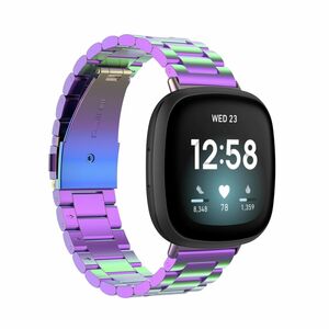 Fr Fitbit Versa 4 + 3 / Sense 1 + 2 Stahl Metall Ersatz Armband Lila Smart Uhr 