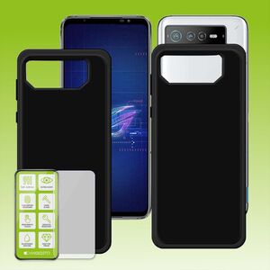 Fr Asus ROG Phone 7 / 7 Ultimate Silikoncase TPU Schwarz + 0,26 H9 Glas Handy Tasche Hlle Schutz Cover