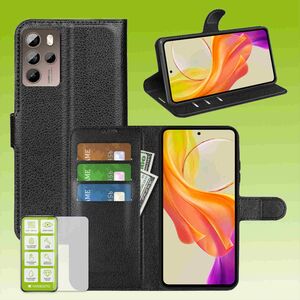 Fr HTC U23 Pro Produktset Handy Tasche Wallet + H9 Hart Glas Schutz Hlle Case Cover Etuis Neu Zubehr Schwarz