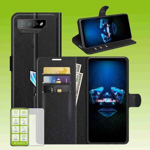 Fr Asus ROG Phone 7 / 7 Ultimate Produktset Handy Tasche Wallet + H9 Hart Glas Schutz Hlle Case Cover Etuis Neu Zubehr Schwarz