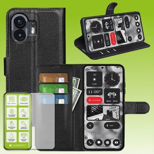 Fr Nothing Phone 2 Produktset Handy Tasche Wallet + H9 Hart Glas Schutz Hlle Case Cover Etuis Neu Zubehr Schwarz