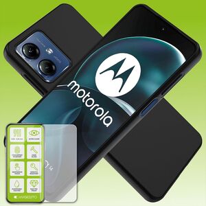 Fr Motorola Moto G14 Silikoncase TPU Schwarz + 0,26 H9 Glas Handy Tasche Hlle Schutz Cover