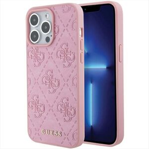 Guess Apple iPhone 15 Pro Schutzhlle Cover Leather 4G Stamped Pink