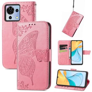 Fr ZTE Blade V50 Vita Kunstleder Wallet Handy Tasche Schmetterling Design Schutz Hlle Case Cover Etuis Pink