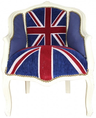 Casa Padrino Barock Damen Salon Sessel Union Jack / Creme  - Antik Stil Sessel mit England Flagge