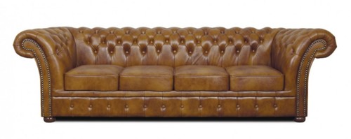 Casa Padrino Chesterfield Echtleder 4er Sofa braun 255 x 90 x H. 78 cm - Luxus Wohnzimmermbel