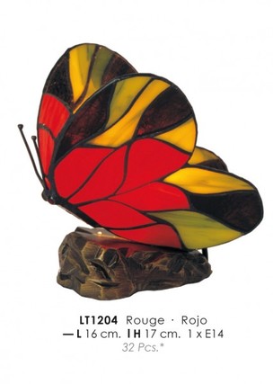 Casa Padrino Tiffany Tischleuchte Schmetterling Rot  16 x H. 17 cm - Tiffany Deko Leuchte