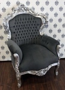 Casa Padrino Barock Sessel King Grau / Silber - Luxus Antik Stil Sessel