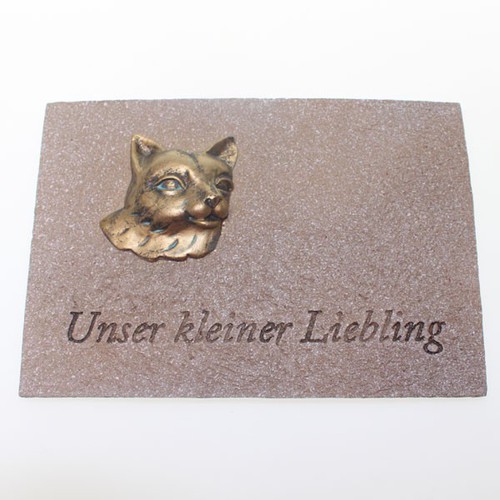 Gedenk Gedenkplatte Grabdekoration Grabschmuck Katze creme 19x13,5cm Polyresin