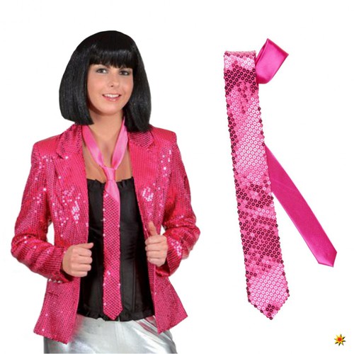 Pailletten Krawatte pink, Langbinder