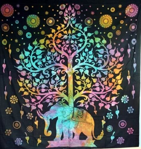 Tagesdecke, Betttuch mit Elefant und Baum des Lebens, ca. 190 cm x 140 cm