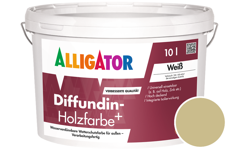 Alligator Diffundin-Holzfarbe+ 2,5L Holzfarbe für außen / Getönt im Farbton RAL 1000 Grünbeige