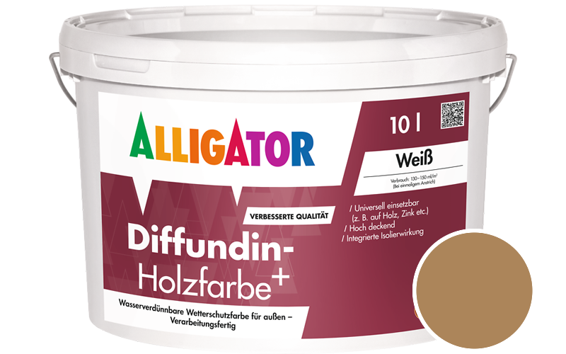 Alligator Diffundin-Holzfarbe+ 2,5L Holzfarbe für außen / Getönt im Farbton RAL 1011 Braunbeige