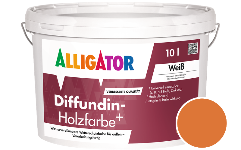 Alligator Diffundin-Holzfarbe+ 2,5L Holzfarbe für außen / Getönt im Farbton RAL 2011 Tieforange