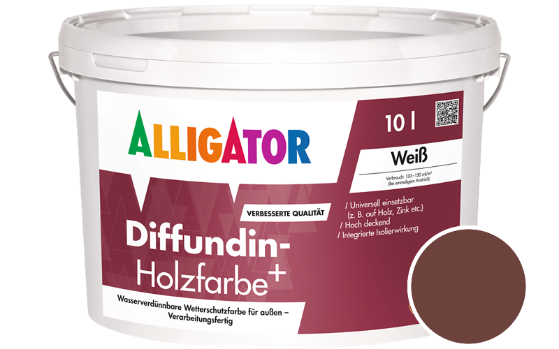 Alligator Diffundin-Holzfarbe+ 2,5L Holzfarbe für außen / Getönt im Farbton RAL 3009 Oxidrot