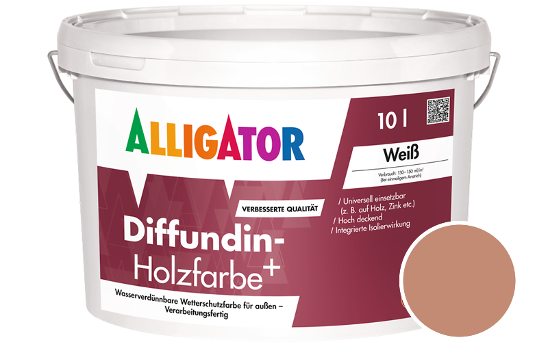 Alligator Diffundin-Holzfarbe+ 2,5L Holzfarbe für außen / Getönt im Farbton RAL 3012 Beigerot