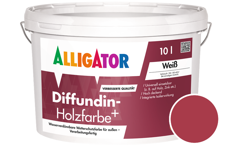 Alligator Diffundin-Holzfarbe+ 2,5L Holzfarbe für außen / Getönt im Farbton RAL 3027 Himbeerrot