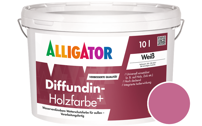 Alligator Diffundin-Holzfarbe+ 2,5L Holzfarbe für außen / Getönt im Farbton RAL 4003 Erikaviolett