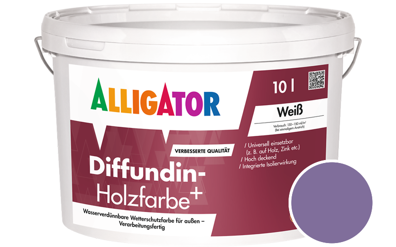 Alligator Diffundin-Holzfarbe+ 2,5L Holzfarbe für außen / Getönt im Farbton RAL 4005 Blaulila