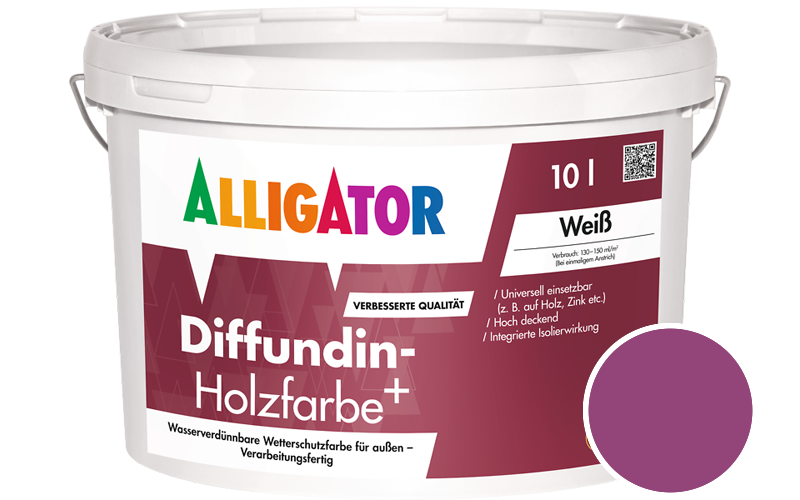 Alligator Diffundin-Holzfarbe+ 2,5L Holzfarbe für außen / Getönt im Farbton RAL 4006 Verkehrspurpur