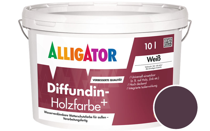 Alligator Diffundin-Holzfarbe+ 2,5L Holzfarbe für außen / Getönt im Farbton RAL 4007 Purpurviolett
