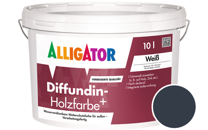 Alligator Diffundin-Holzfarbe+ 2,5L Holzfarbe für außen / Getönt im Farbton RAL 5011 Stahlblau