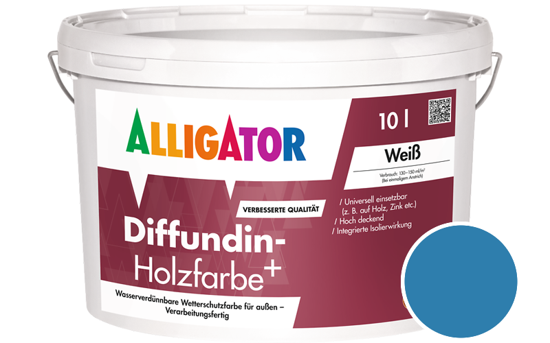 Alligator Diffundin-Holzfarbe+ 2,5L Holzfarbe für außen / Getönt im Farbton RAL 5015 Himmelblau