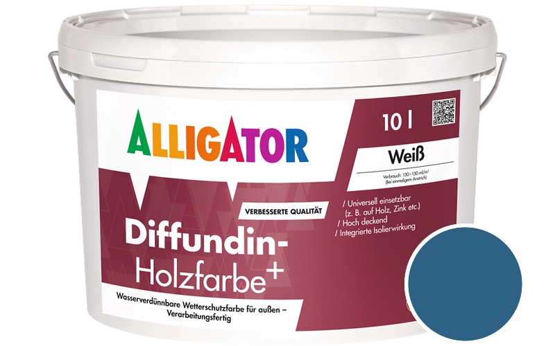 Alligator Diffundin-Holzfarbe+ 2,5L Holzfarbe für außen / Getönt im Farbton RAL 5019 Capriblau