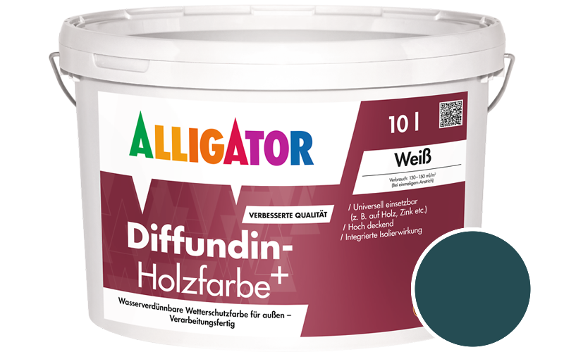 Alligator Diffundin-Holzfarbe+ 2,5L Holzfarbe für außen / Getönt im Farbton RAL 5020 Ozeanblau