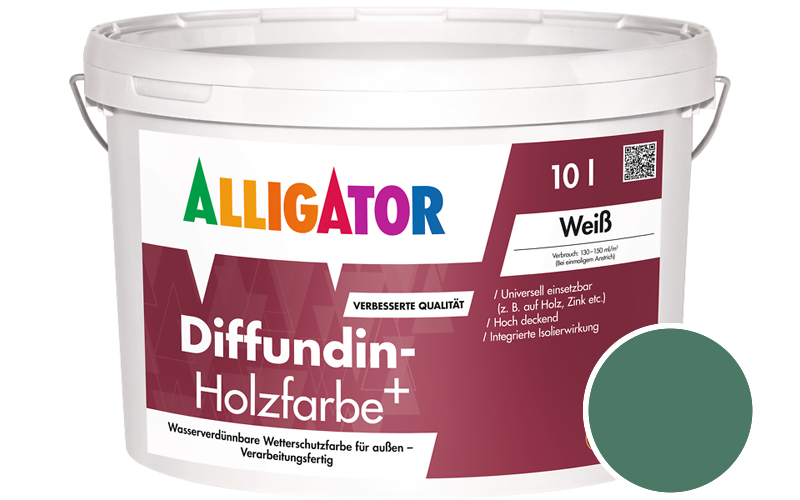Alligator Diffundin-Holzfarbe+ 2,5L Holzfarbe für außen / Getönt im Farbton RAL 6000 Patinagrün