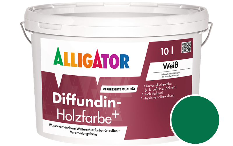 Alligator Diffundin-Holzfarbe+ 2,5L Holzfarbe für außen / Getönt im Farbton RAL 6029 Minzgrün