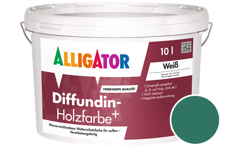 Alligator Diffundin-Holzfarbe+ 2,5L Getönt im Farbton RAL 6036 Perlopalgrün (ohne Perleffekt)