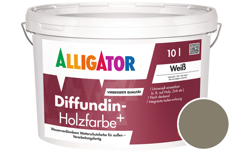 Alligator Diffundin-Holzfarbe+ 2,5L Holzfarbe für außen / Getönt im Farbton RAL 7002 Olivgrau