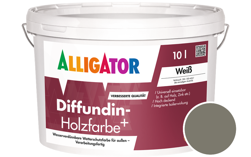Alligator Diffundin-Holzfarbe+ 2,5L Holzfarbe für außen / Getönt im Farbton RAL 7003 Moosgrau