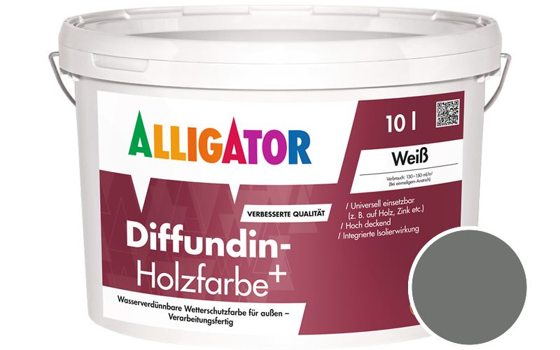 Alligator Diffundin-Holzfarbe+ 2,5L Holzfarbe für außen / Getönt im Farbton RAL 7005 Mausgrau