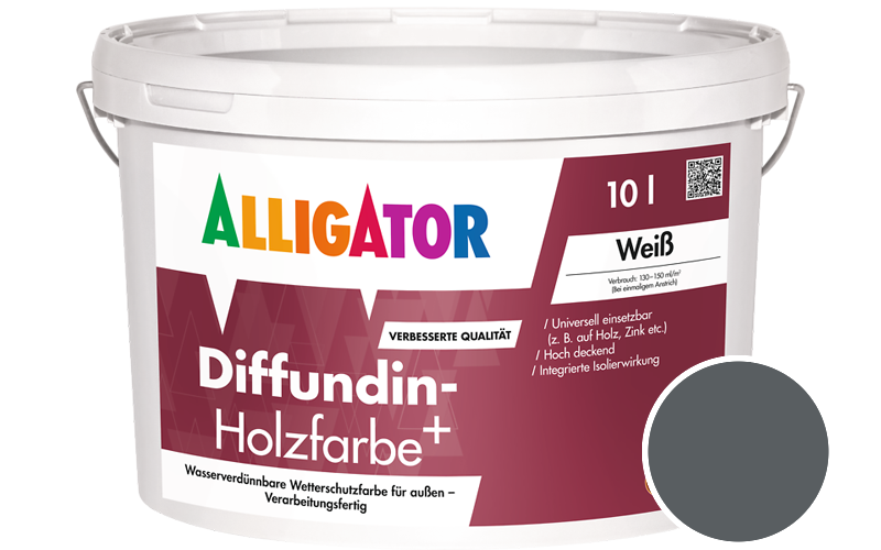 Alligator Diffundin-Holzfarbe+ 2,5L Holzfarbe für außen / Getönt im Farbton RAL 7011 Eisengrau