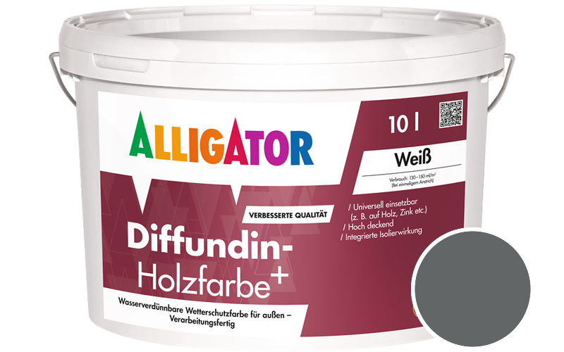 Alligator Diffundin-Holzfarbe+ 2,5L Holzfarbe für außen / Getönt im Farbton RAL 7012 Basaltgrau