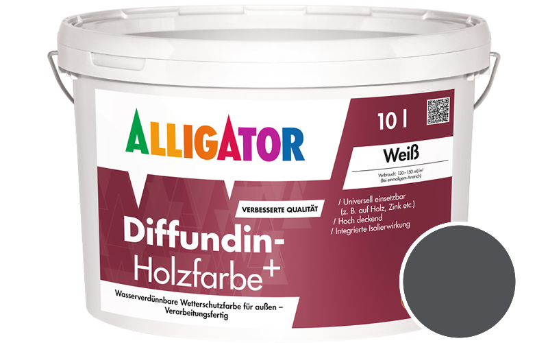 Alligator Diffundin-Holzfarbe+ 2,5L Holzfarbe für außen / Getönt im Farbton RAL 7024 Graphitgrau