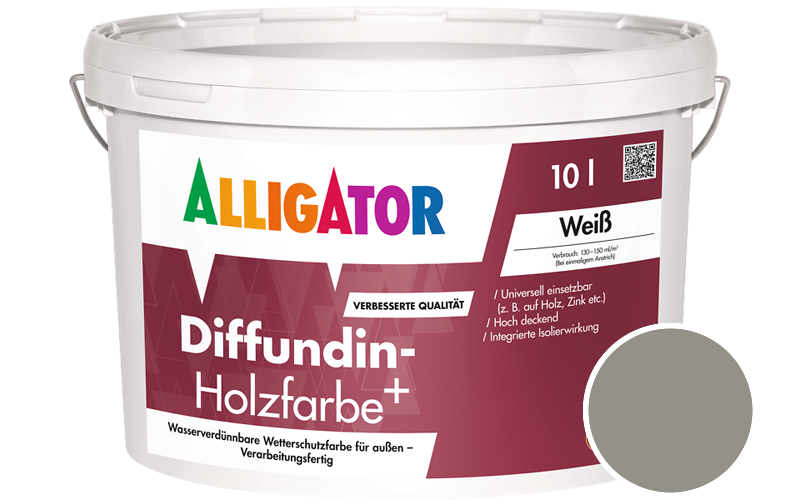 Alligator Diffundin-Holzfarbe+ 2,5L Holzfarbe für außen / Getönt im Farbton RAL 7030 Steingrau