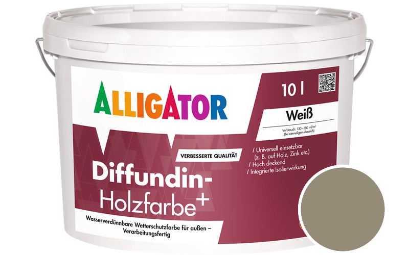 Alligator Diffundin-Holzfarbe+ 2,5L Holzfarbe für außen / Getönt im Farbton RAL 7034 Gelbgrau