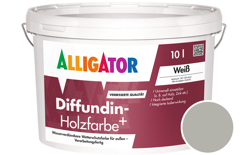 Alligator Diffundin-Holzfarbe+ 2,5L Holzfarbe für außen / Getönt im Farbton RAL 7038 Achatgrau