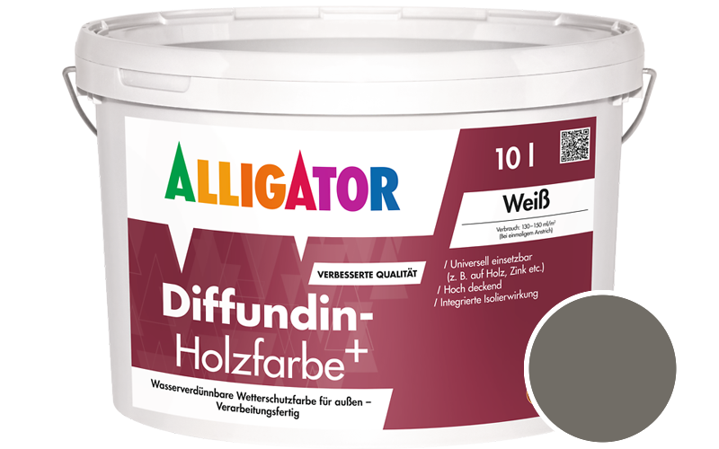 Alligator Diffundin-Holzfarbe+ 2,5L Holzfarbe für außen / Getönt im Farbton RAL 7039 Quarzgrau
