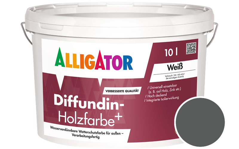 Alligator Diffundin-Holzfarbe+ 2,5L Holzfarbe für außen / Getönt im Farbton RAL 7043 Verkehrsgrau B