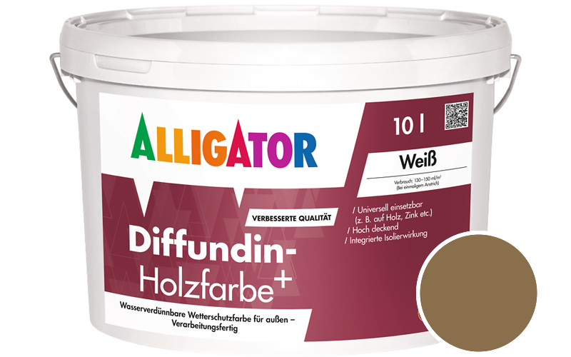 Alligator Diffundin-Holzfarbe+ 2,5L Holzfarbe für außen / Getönt im Farbton RAL 8000 Grünbraun