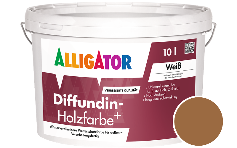 Alligator Diffundin-Holzfarbe+ 2,5L Holzfarbe für außen / Getönt im Farbton RAL 8001 Ockerbraun