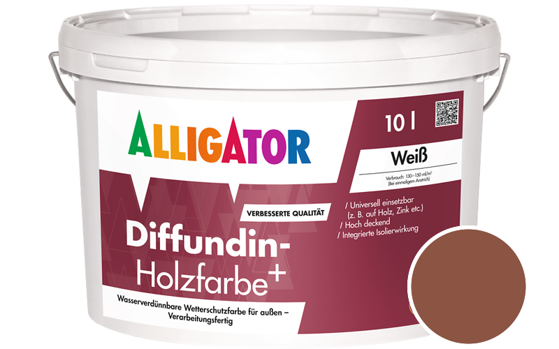 Alligator Diffundin-Holzfarbe+ 2,5L Holzfarbe für außen / Getönt im Farbton RAL 8004 Kupferbraun