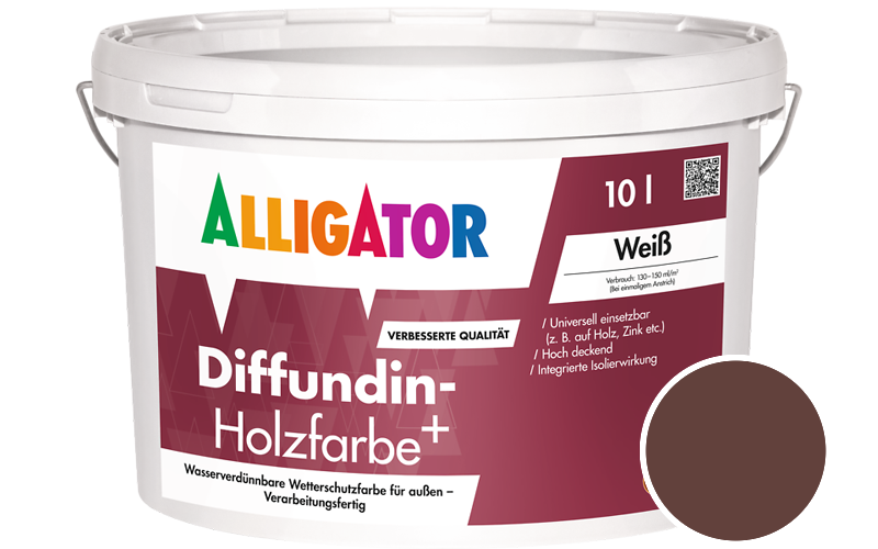 Alligator Diffundin-Holzfarbe+ 2,5L Holzfarbe für außen / Getönt im Farbton RAL 8015 Kastanienbraun